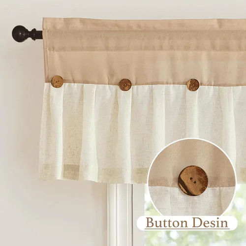 Vista 3 de NICETOWN Cenefa con textura de lino para ventana de cocina y sala de estar, filtrado de luz, estilo campestre bohemio, con bolsillo para barra, 2