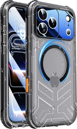 Vista 10 de Funda impermeable para iPhone 15 con Magsafe, protector de pantalla, cordón, IP68 militar de cuerpo completo a prueba de golpes, para deportes