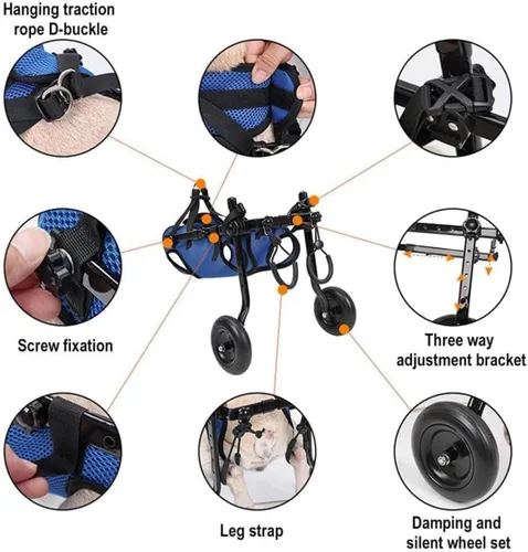 Vista 5 de Silla de ruedas ligera para perros y patas traseras, carrito ajustable con 2 ruedas, soporte de cadera transpirable, soporte para la pierna, ayuda a