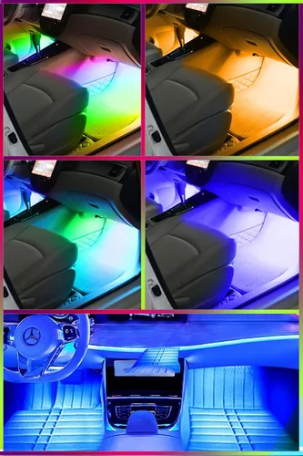Vista 8 de Luces interiores de automóvil RGB Muto-Beam 4 tiras de luz LED multicolor para automóvil con control de aplicación, luces RGB con modo de bricolaje