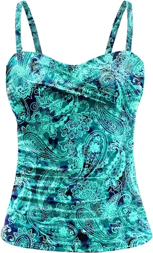 Vista 12 de Holipick Top de tankini para mujer con frente torcido, traje de baño bandeau, control de abdomen, traje de baño solo arriba, sin parte de abajo Negro