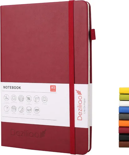 Vista 8 de Cuadernos forrados para diario, con lazo para bolígrafo. Cuadernos de tapa dura para trabajo, papel grueso de 100 Gsm con bolsillo