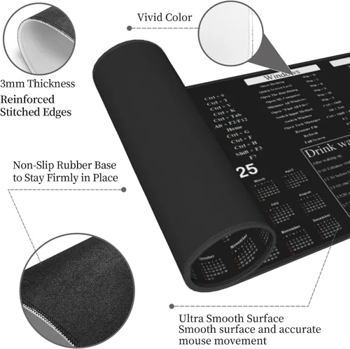 Vista 4 de Alfombrilla de mouse negra para oficina Power Point Excel de acceso directo de 11.8 x 31.5 pulgadas, alfombrilla de mouse grande con base de goma