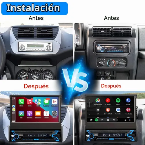 Vista 5 de Naifay Estéreo de coche de un solo DIN compatible con Apple Carplay y Android Auto, radio de coche con pantalla táctil de 7 pulgadas abatible