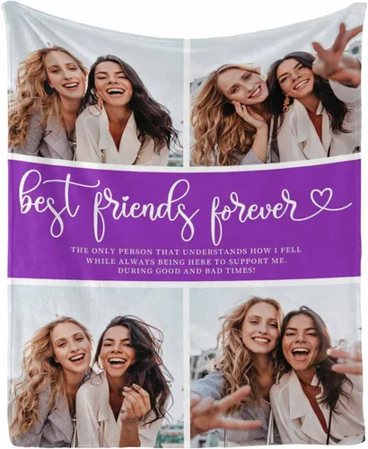 Vista 13 de InterestPrint Manta personalizada con fotos para mejor amiga, manta de cama personalizada para amiga, hermana, textos personalizados de fotos