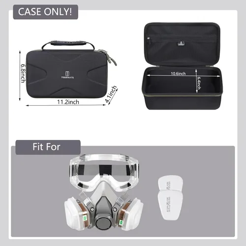 Vista 6 de Tourmate Funda rígida de EVA compatible con 3M media pieza facial, funda de viaje para 6200/07025(AAD)/6503QL/3M P100 cartucho respirador/filtro