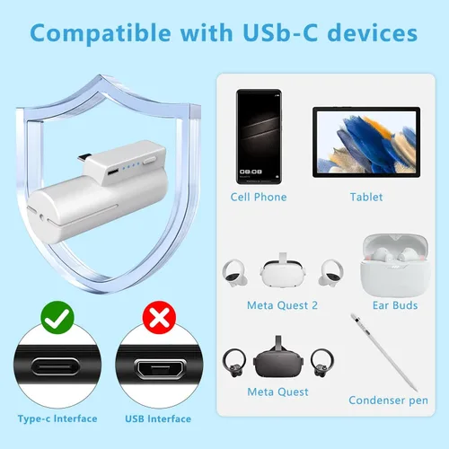 Vista 4 de KAKAVR Actualizado 2023 Paquete de batería de 5000 mAh para OculusMeta Quest 2, cargador de batería ligero para la cabeza, cargador portátil