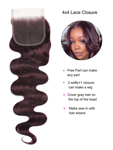 Vista 4 de UNICE Cabello humano ondulado 4 x 4 con cierre de encaje transparente, 100% sin procesar, cierre de cabello humano virgen brasileño, parte libre
