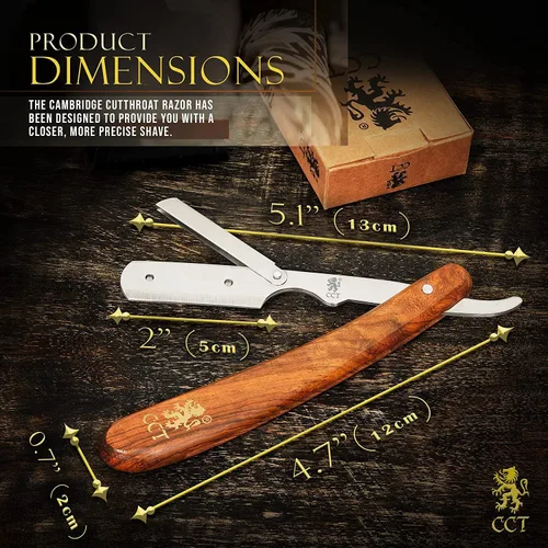 Vista 2 de The Cambridge Cutthroat Cut Throat Razor Kit Missanda Hardwood & Stainless Steel Professional Barber Razor, Premium Single Blade Straight Edge