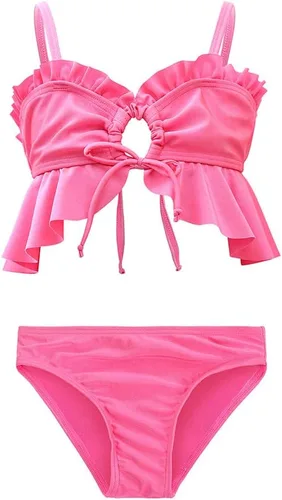 Vista 2 de Colas de sirena para nadar para niñas, traje de baño de bikini con cordones, diadema sin aletas