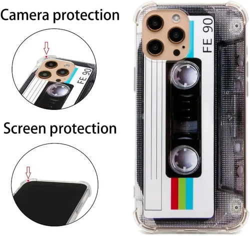 Vista 4 de FAteamll Funda para teléfono con acabado mate, cubierta trasera suave con esquinas reforzadas, TPU suave, carcasa de cinta de casete retro