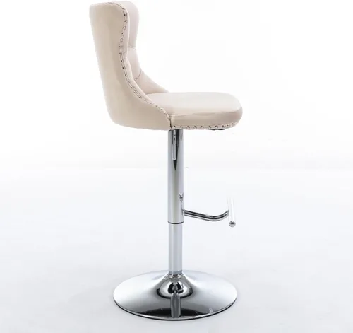 Vista 7 de Taburetes de bar giratorios de terciopelo ajustables para asiento de 25 a 33 pulgadas, modernos taburetes de bar tapizados con base cromada