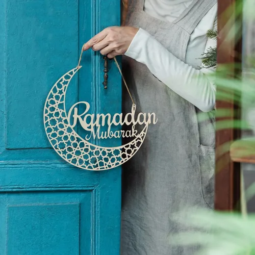 Vista 2 de OLEEK Corona de puerta de ramadán (12 pulgadas), letrero de ramadán mubarak - decoraciones de ramadán para el hogar 2026 - corona de ramadán