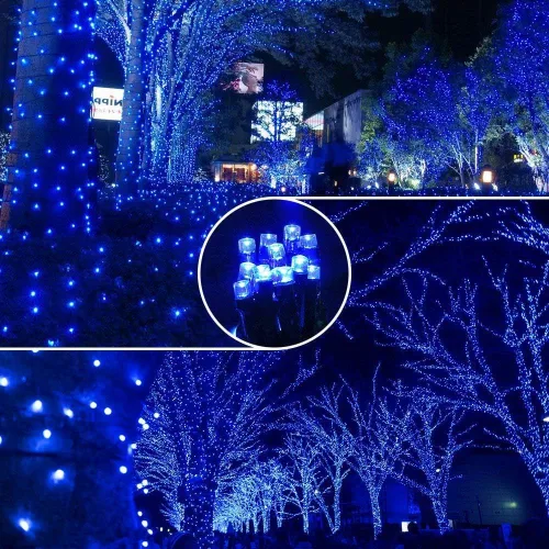 Vista 5 de Luces solares de Navidad para exteriores, 33 pies, 100 luces LED solares de hadas, 8 modos, luces de Navidad impermeables para jardín, patio, hogar