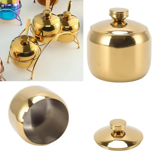 Vista 6 de Azucarero, contenedor de azúcar con tapa, olla de azúcar de acero inoxidable con tapa, tarro de especias para accesorios de cafetería, recipiente