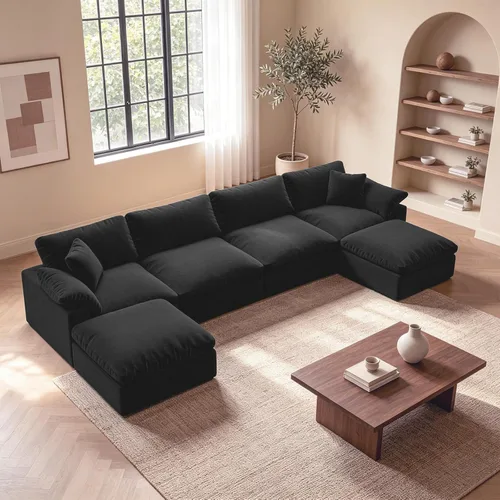 Vista 14 de Sofá modular modular con asiento profundo extra cómodo, sofás modernos negros para sala de estar, apartamento, oficina, espacio pequeño