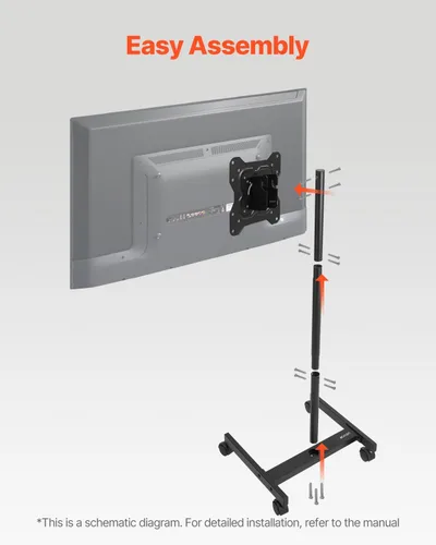 Vista 6 de VEVOR - Soporte de TV con ruedas, carrito de TV móvil para pantallas de 17 a 55 pulgadas, de retrato a paisaje, soporte de TV portátil con ruedas