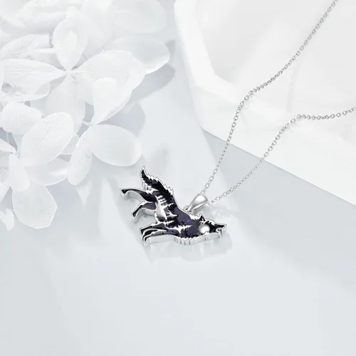 Vista 3 de YFN Collar de lobodragón de plata de ley con colgante de lobo para mujeres y hombres