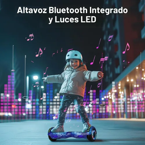 Vista 2 de Kids Scooter with Bluetooth Speaker & Corlorful LED Lights, Dual 250W Motor 7.5 Mph Speed, Gifts for All Ages Azul Galaxia