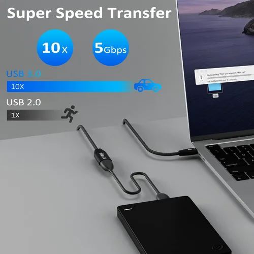 Vista 4 de Cable de extensión USB 3.0 de 1 pie (paquete de 2), cable extensor tipo A macho a hembra, trenzado de nailon, transferencia de datos de 5 Gbps