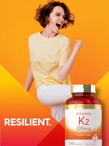 Vista 7 de Suplemento de vitamina K2 Carlyle 100 mcg K2 MK-4 240 cápsulas Sin OGM y sin gluten