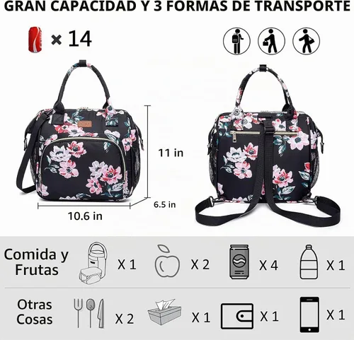 Vista 2 de MCBD Lonchera térmica para mujer, bolsa grande de 3 vías de transporte, mochila enfriadora reutilizable a prueba de fugas con correa ajustable