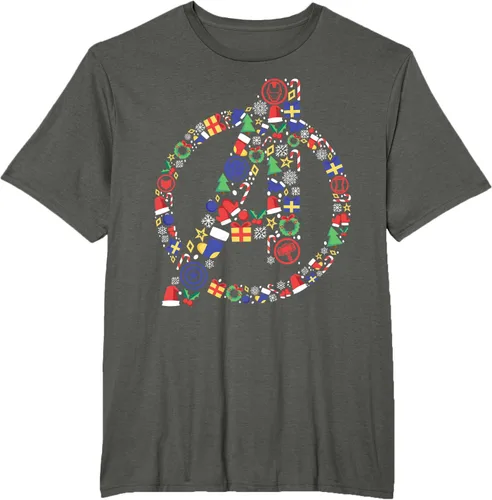 Vista 6 de Marvel Avengers A Logo Symbol Holiday Christmas Icons Camiseta, Negro