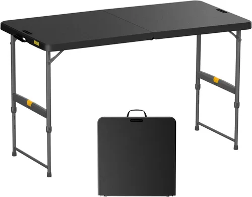 Vista 12 de FanttikOutdoor Folding Table 4 Foot Quick Adjust Portable Plastic 4 Heights Granito blanco