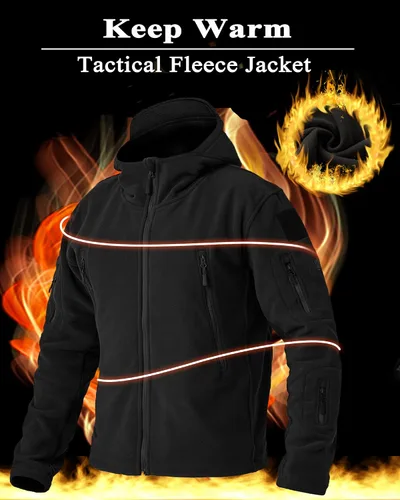 Vista 4 de BIYLACLESEN Chaquetas tácticas de forro polar Softshell para hombre con cremallera completa