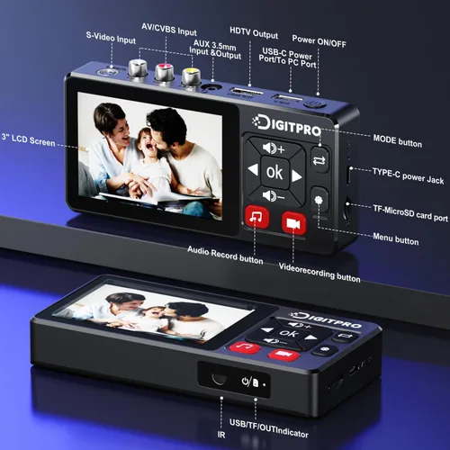 Vista 4 de Convertidor VHS a Digital 2.0, video HD a grabadora de convertidor digital con control remoto, convertir grabación de audio de video analógico