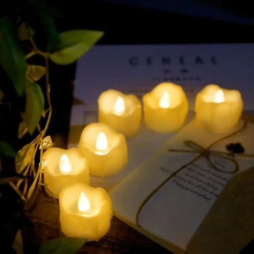 Vista 4 de Velas pequeñas de luz led, efecto de llama parpadeante, con pilas y control remoto. Luces decorativas para bautismo, bodas, fiestas, regalos. 6