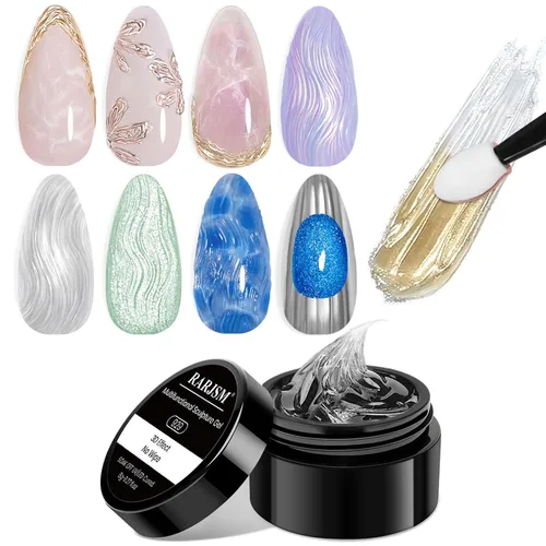Vista 12 de RARJSM Esmalte de uñas de gel con pintura metálica oro bronce cromo 3D, efecto espejo reflectante brillante, gel de dibujo metálico pintado, 8 ml