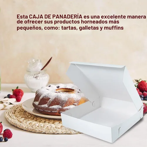 Vista 4 de Caja de pastel blanca de 19 x 14 x 4 1/2 pulgadas, cajas de panadería de primera calidad, una pieza, perfectas para empaquetar y vender pasteles