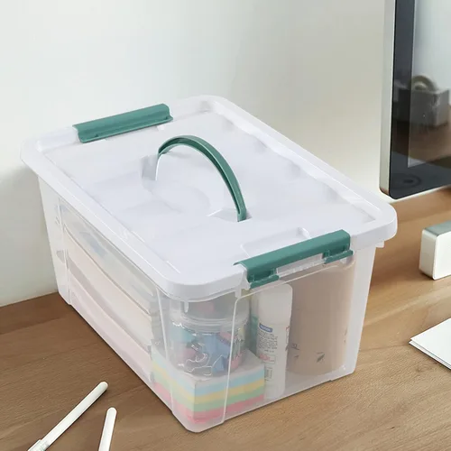Vista 5 de Caja transparente de 14 cuartos de galón con tapa y asa, bolsa de almacenamiento de plástico juego de 6