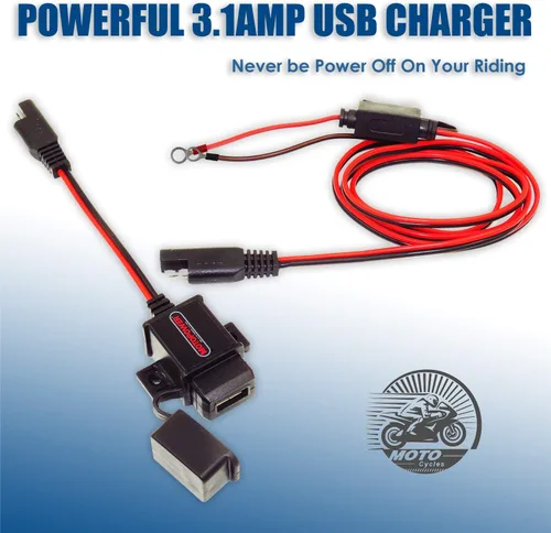 Vista 2 de MOTOPOWER MP0609A Kit de Puerto USB para Motocicleta de 3.1Amp SAE a Adaptador USB para Motocicleta
