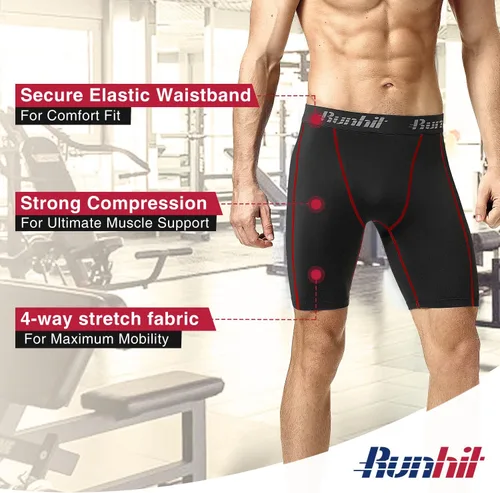 Vista 4 de Runhit - Pantalones cortos deportivos de compresión para hombre, ropa interior de elastano, pantalones para correr y entrenar