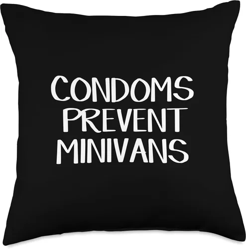 Vista 4 de Condoms Prevent Minivans Throw Pillow, 16x16, Multicolor