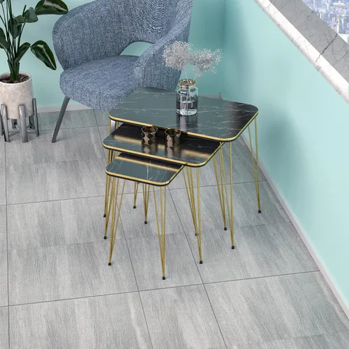 Vista 8 de Juego de 3 anidadores rectangulares, mesa anidable, base moderna de aspecto de grano de madera para mesas de centro o mesitas de noche, mesa