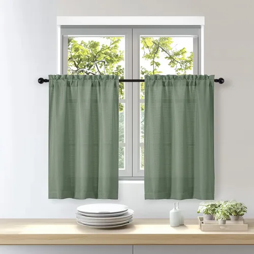 Vista 72 de OWENIE Bob Juego de 2 Paneles de Cortinas Negras de Cocina para Ventanas de 36 Pulgadas de Largo, Cortinas Cortas de Café con Textura de Lino