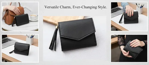 Vista 4 de Cartera con tarjetero RFID para mujer, billetera delgada, plegable, multitarjeta, con cremallera, monedero