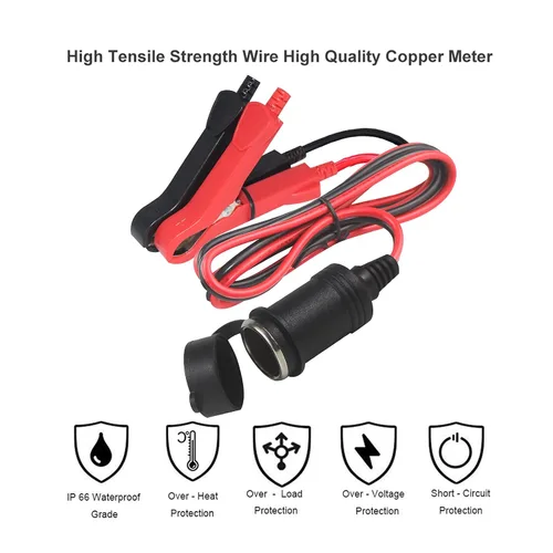 Vista 5 de Adaptador de encendedor de cigarrillos Abrazadera de batería 3 pies 16 AWG Alligator Clips a Femenino Coche Negro+rojo 3FT 16AWG
