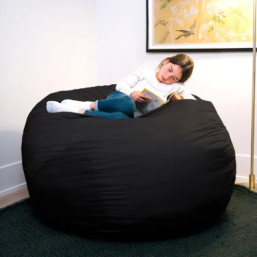 Vista 2 de Big Joe Fuf Silla Puf de Espuma de 5 Pies de Tamaño Extra Grande con Funda Extraíble para Niños, Adolescentes, Adultos, Onyx Lenox, Poliéster Tejido