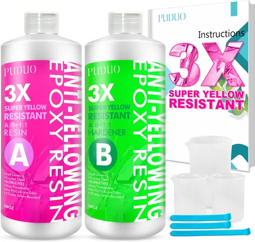 Vista 9 de Puduo Kit de Resina Epoxi de 1.1 Galones, Resina Epoxi Cristalina Recién Formulada, Fuerte, Sin Burbujas, Resina de Arte Anti-Amarilleamiento