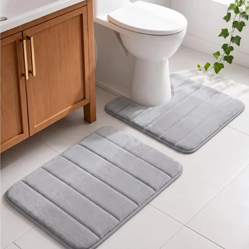 Vista 14 de Juego de 2 alfombras de baño de espuma viscoelástica, súper suaves, absorbentes, de secado rápido, alfombras de baño de espuma viscoelástica
