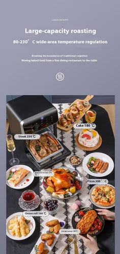 Vista 4 de Freidora de aire digital con pantalla LED, horno de encimera de cocina multifunción, control táctil inteligente