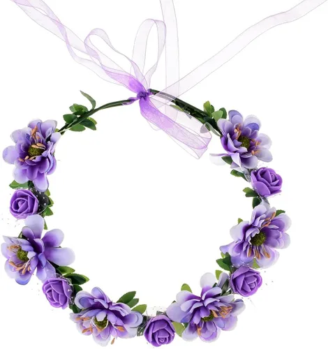 Vista 2 de June Bloomy Diadema de halo de novia con corona de flores de rosas con cinta ajustable