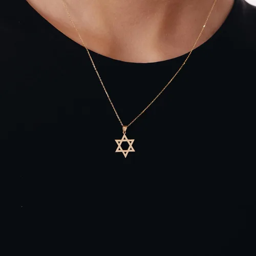 Vista 2 de Collar de estrella de David de oro macizo de 14 quilates para mujer, collar con colgante de protección, joyería de estrella delicada, regalos
