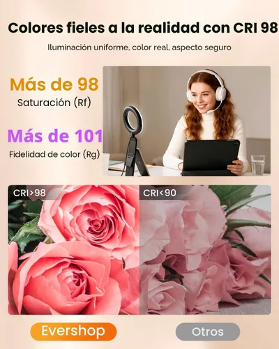 Vista 4 de Evershop Luz de Anillo para Portátil con Clip de Escritorio, Iluminación de Videoconferencia de Computadora Pequeña con Soporte para Teléfono/Cámara