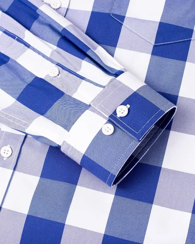 Vista 5 de Alimens & Gentle Camisas a cuadros con botones para hombre, camisas de vestir de manga larga de algodón, camisas de guingán de ajuste regular