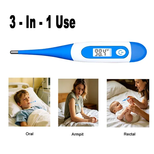 Vista 4 de Termómetro Oral, Termómetro Digital para Fiebre (A, Paquete de 4) Punta flexible LCD precisa lectura oral, rectal o debajo del brazo